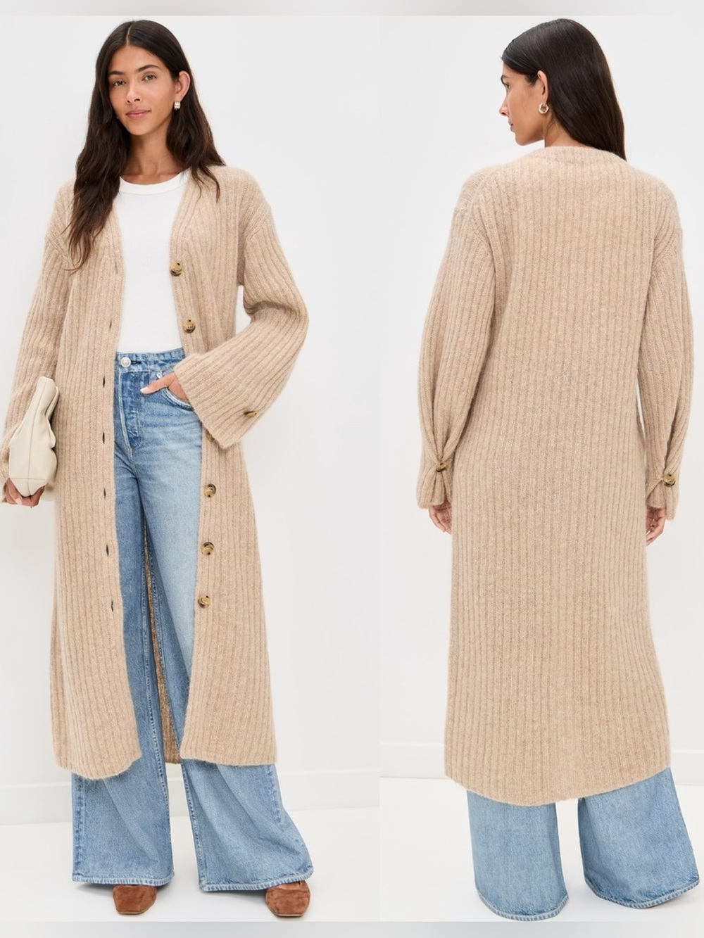 BY MALENE BIRGER Cimonello Maxi Cardigan Dress Wool Mohair Size L TWILL BEIGE